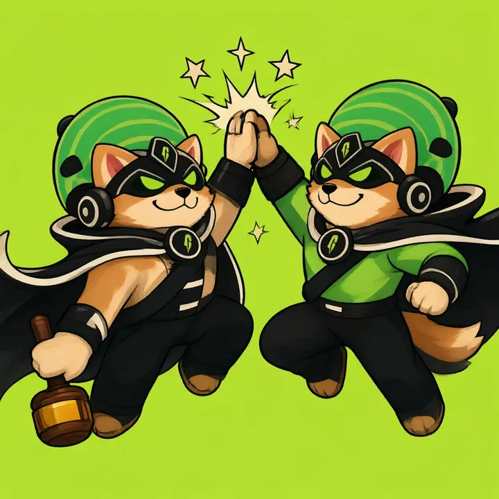 Two caped inu heroes high-fiving