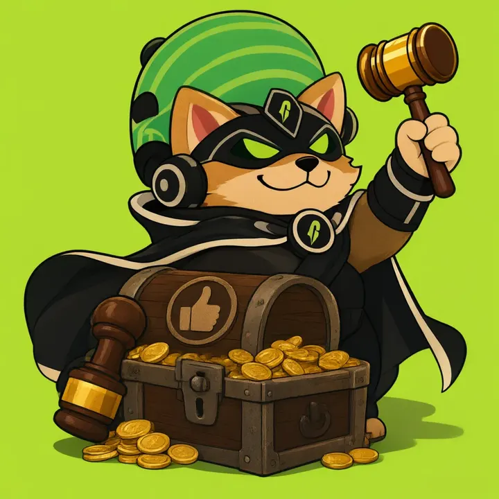 Captain Quorum behind a stamped chest full of coins